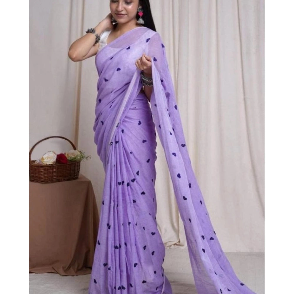 Vaystra Linen Printed Saree With Unstitched Blouse 5.5Mtr – Purple