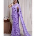 Vaystra Linen Printed Saree With Unstitched Blouse 5.5Mtr – Purple