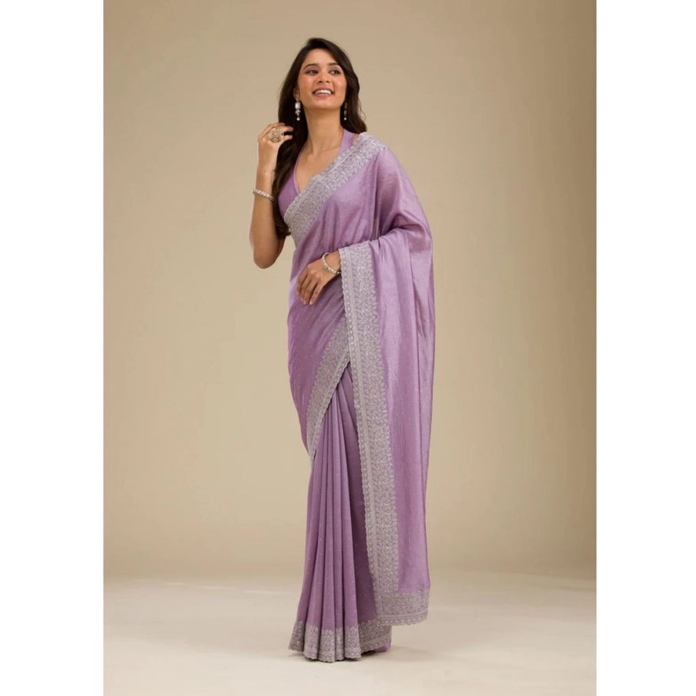 Vaystra Silk Embroidred Saree With Unstitched Blouse 5.5Mtr – Purple