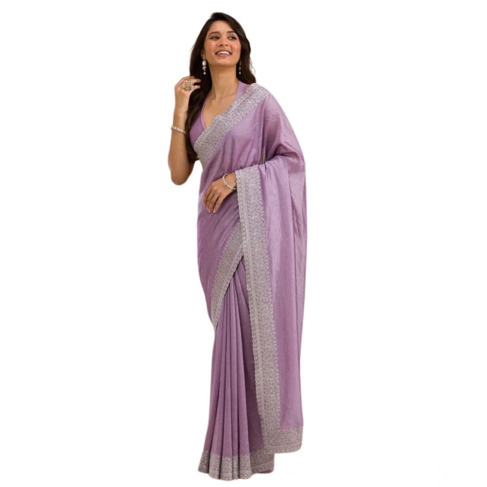 Vaystra Silk Embroidred Saree With Unstitched Blouse 5.5Mtr – Purple
