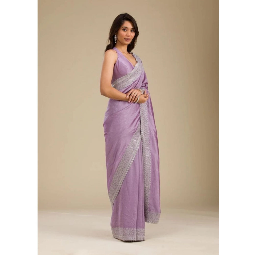 Vaystra Silk Embroidred Saree With Unstitched Blouse 5.5Mtr – Purple