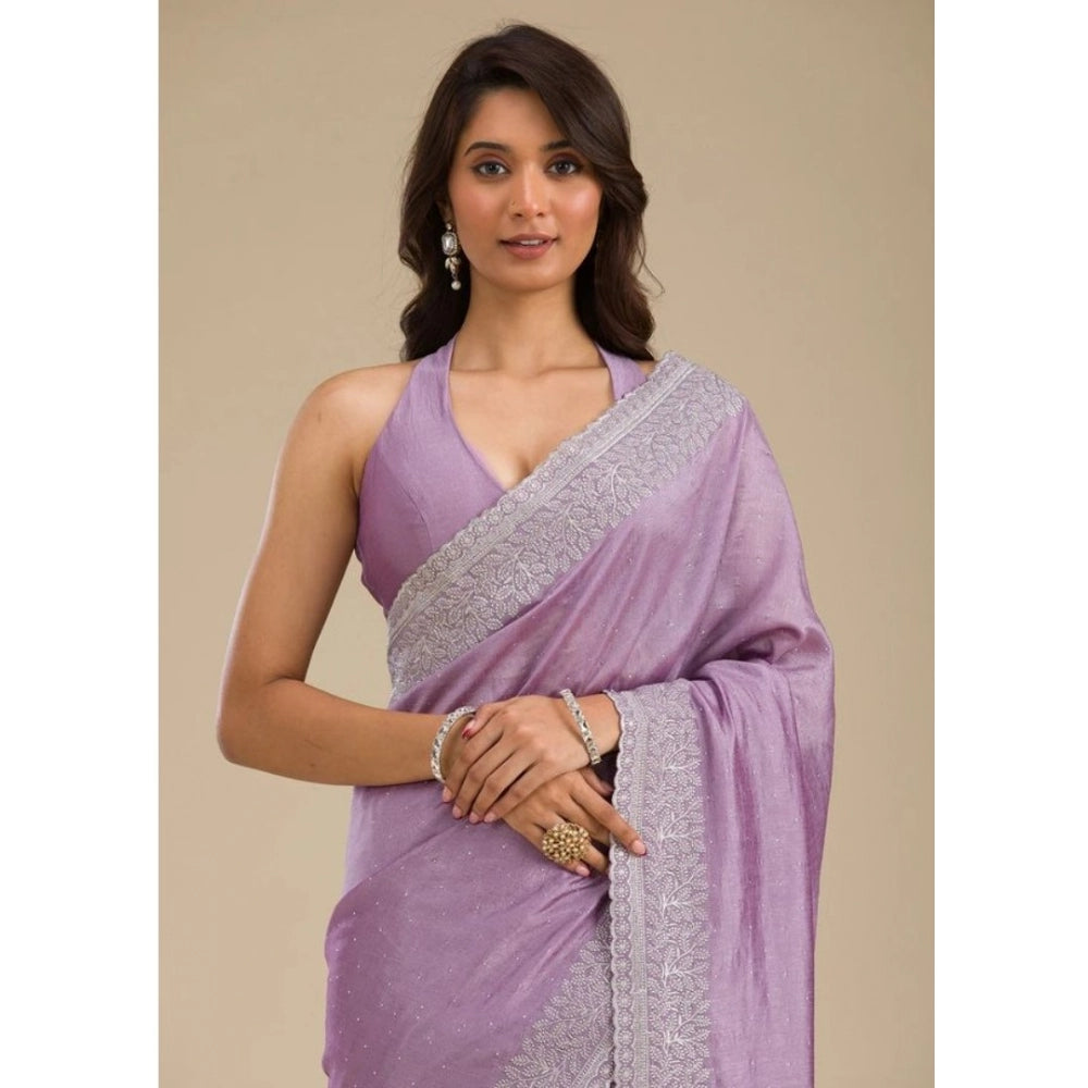 Vaystra Silk Embroidred Saree With Unstitched Blouse 5.5Mtr – Purple