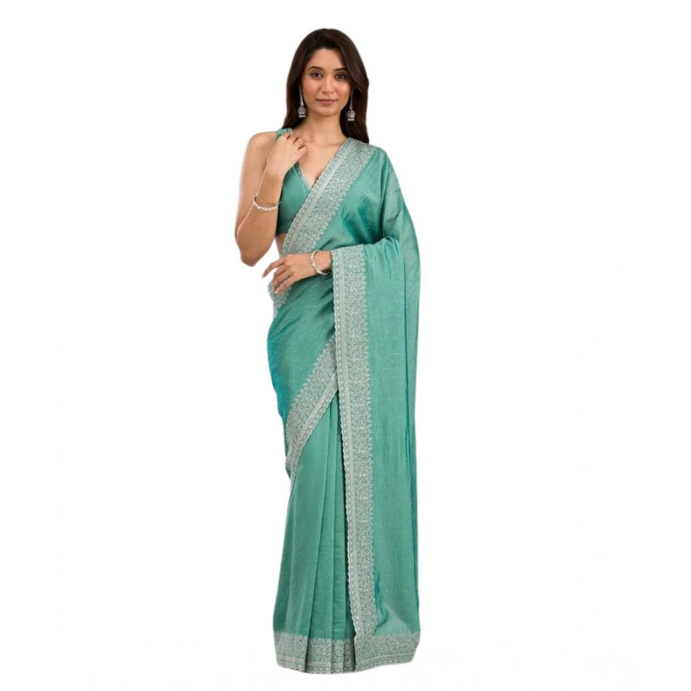Vaystra Silk Embroidred Saree With Unstitched Blouse 5.5Mtr – Light Green