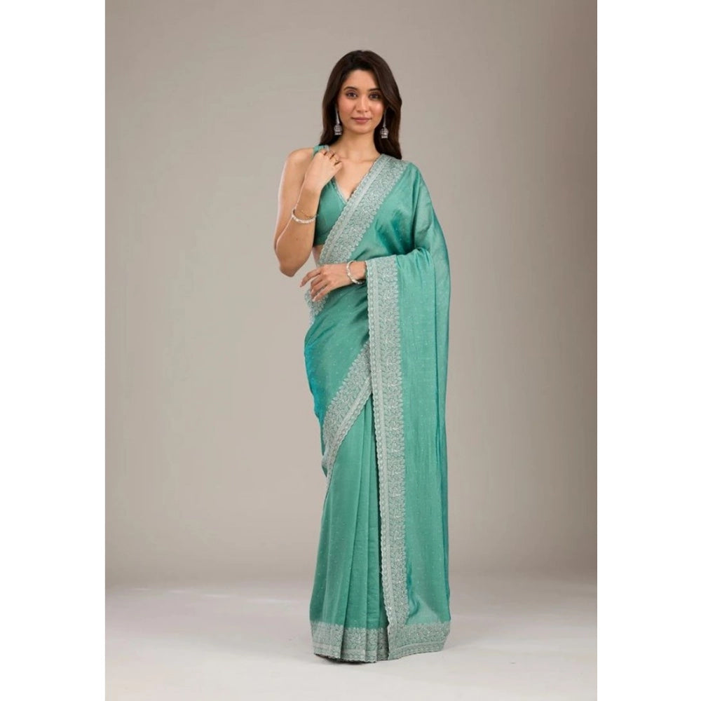 Vaystra Silk Embroidred Saree With Unstitched Blouse 5.5Mtr – Light Green