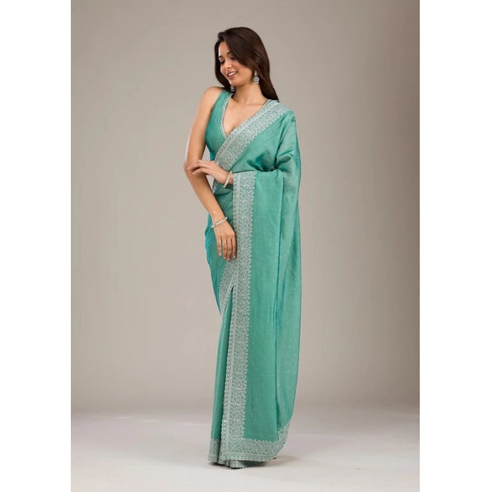Vaystra Silk Embroidred Saree With Unstitched Blouse 5.5Mtr – Light Green