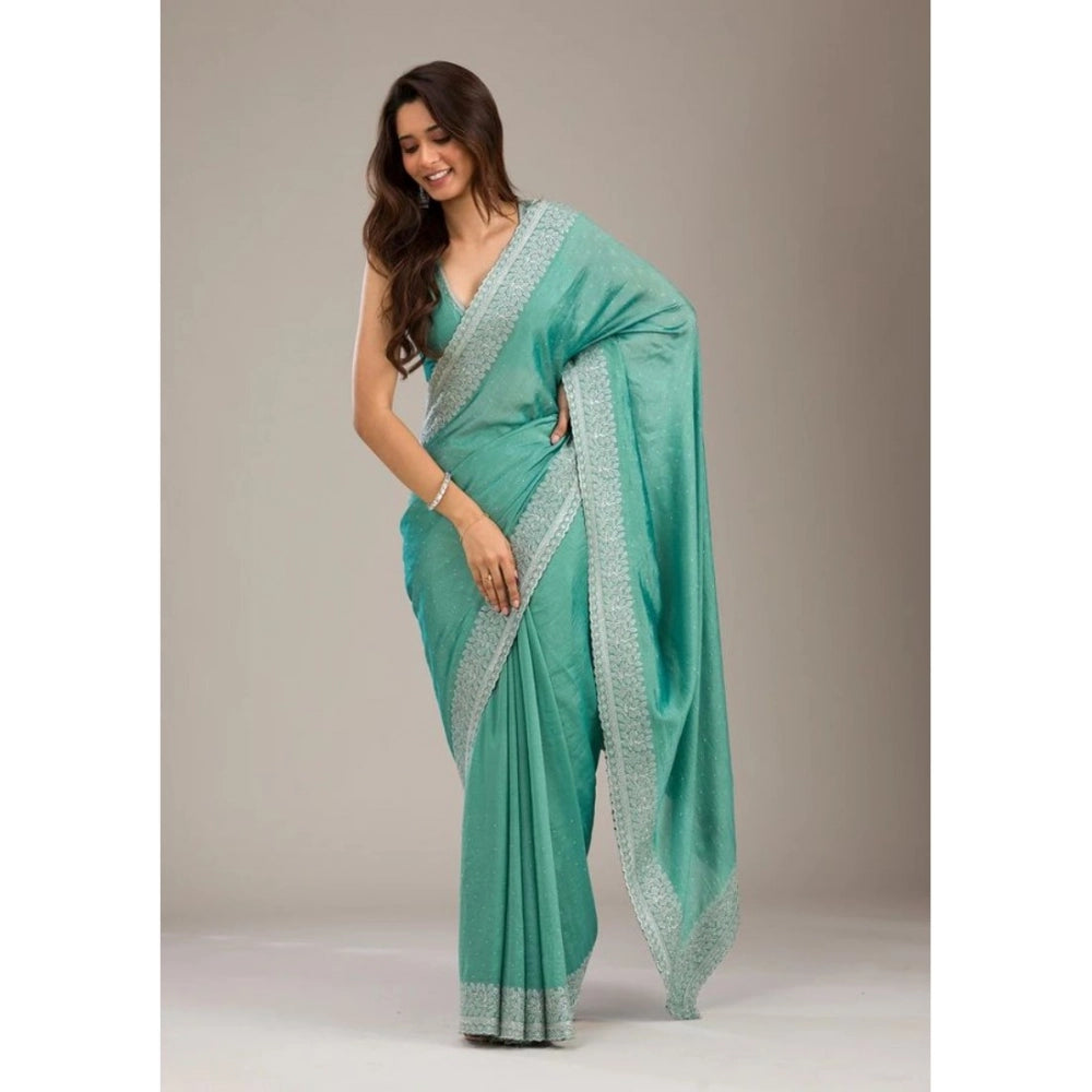 Vaystra Silk Embroidred Saree With Unstitched Blouse 5.5Mtr – Light Green