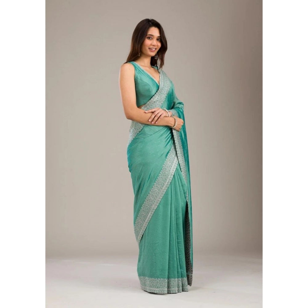 Vaystra Silk Embroidred Saree With Unstitched Blouse 5.5Mtr – Light Green