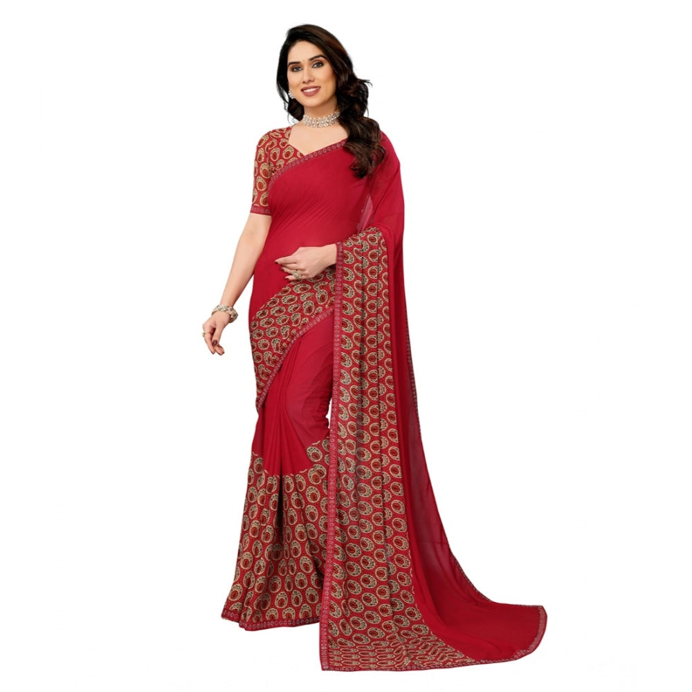 Vaystra Georgette Printed Saree With Unstitched Blouse 5.5Mtr – Red