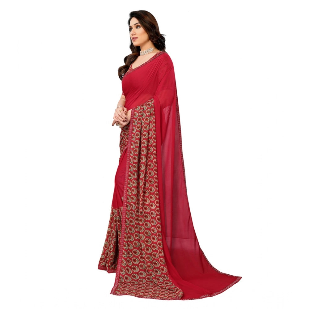 Vaystra Georgette Printed Saree With Unstitched Blouse 5.5Mtr – Red