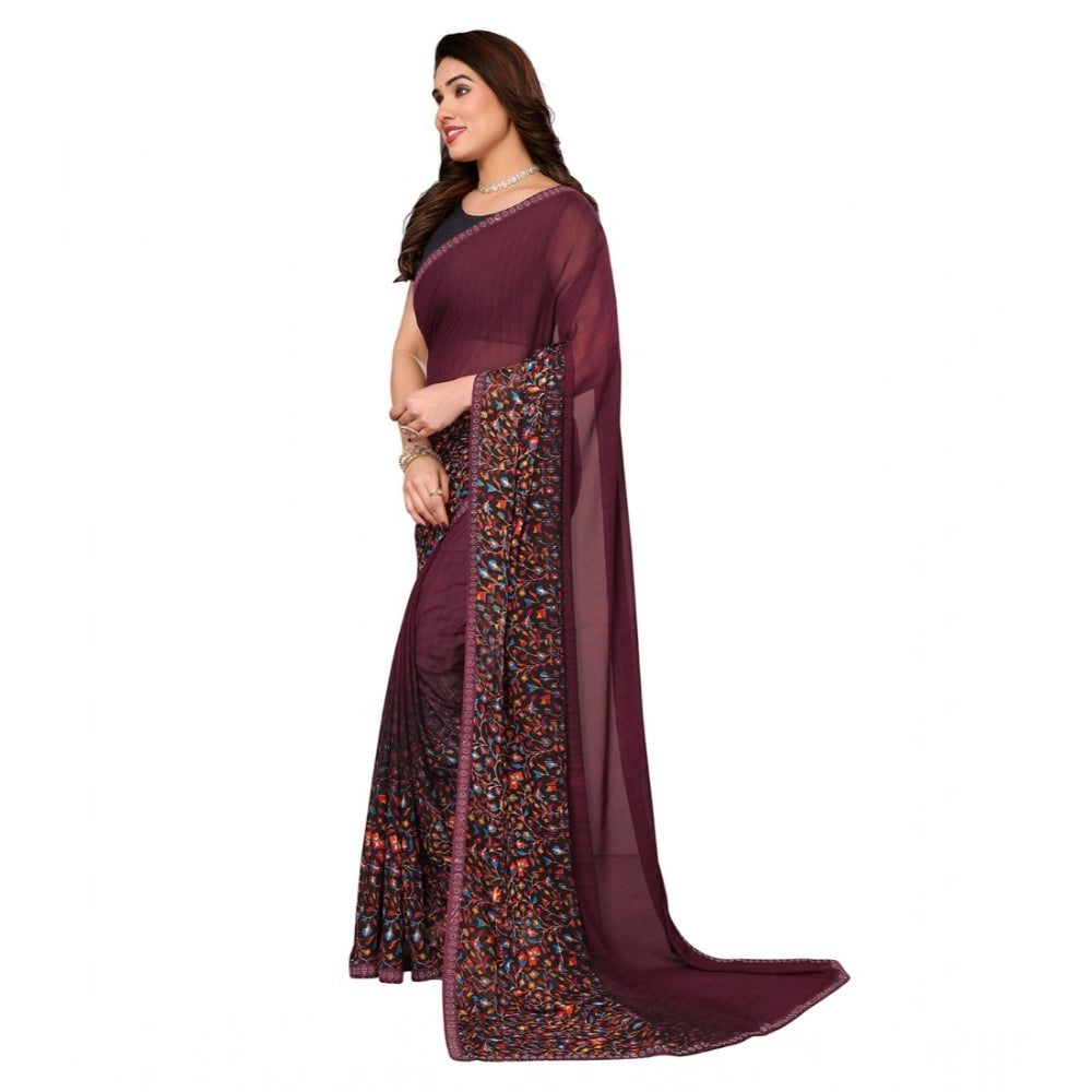 Vaystra Georgette Printed Saree With Unstitched Blouse 5.5Mtr – Maroon