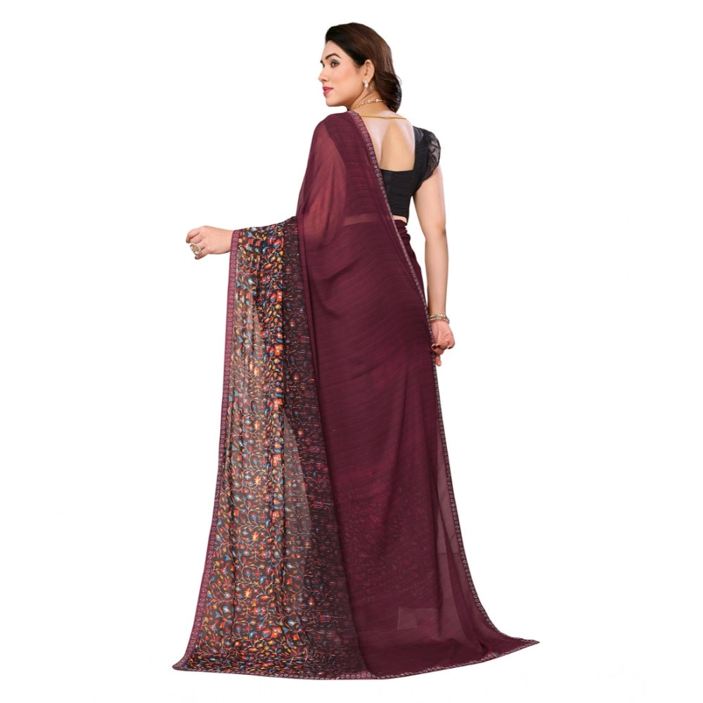 Vaystra Georgette Printed Saree With Unstitched Blouse 5.5Mtr – Maroon