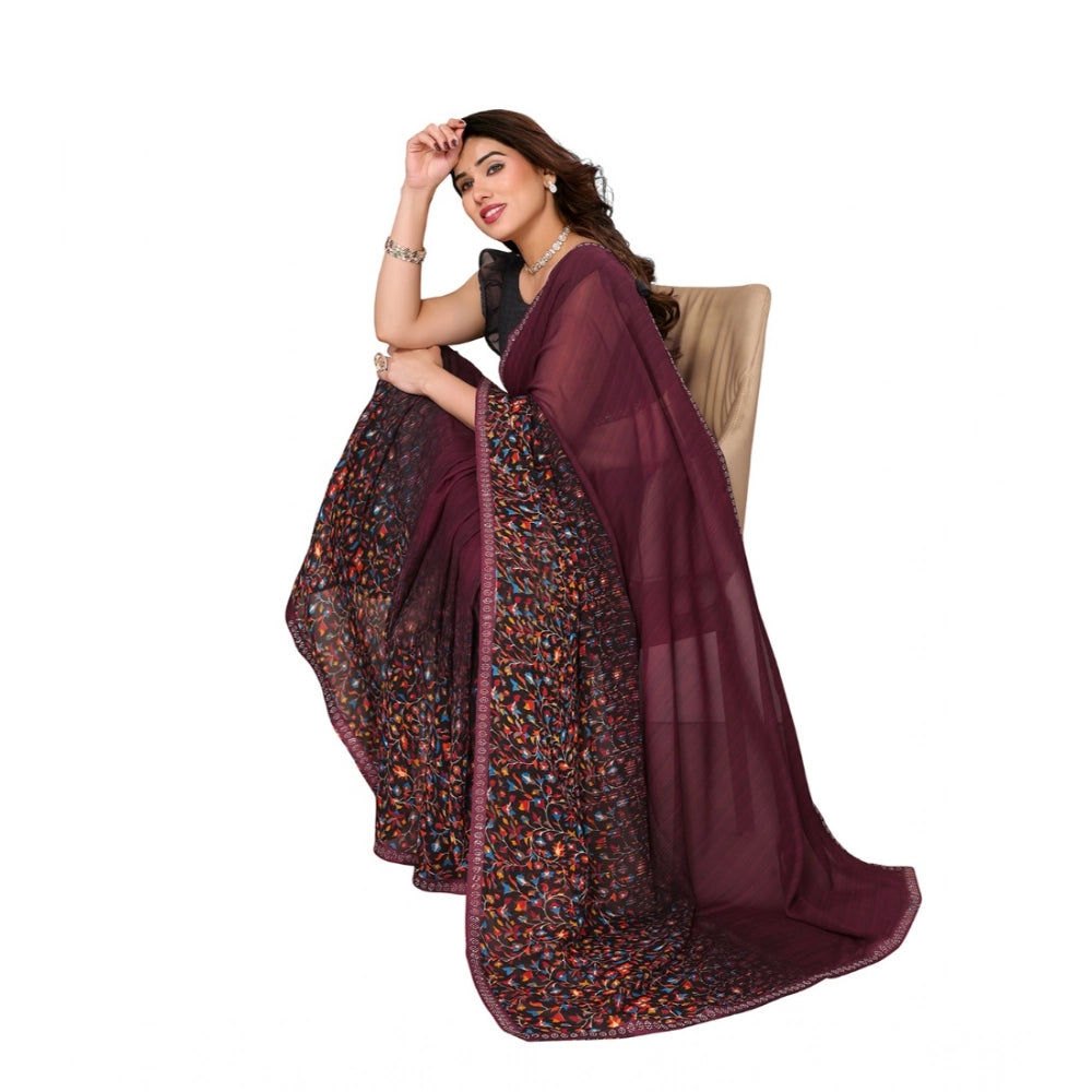 Vaystra Georgette Printed Saree With Unstitched Blouse 5.5Mtr – Maroon