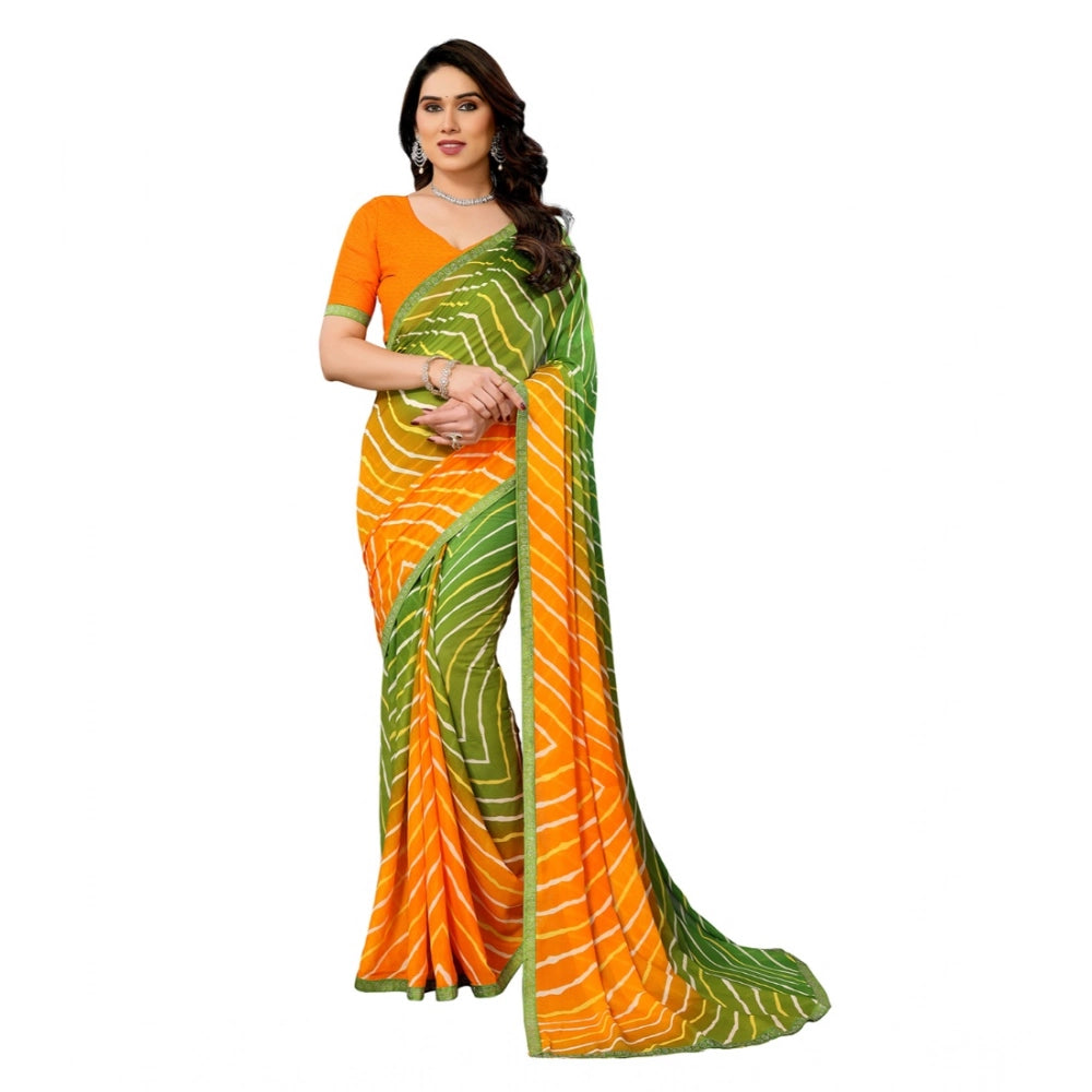 Vaystra Georgette Printed Saree With Unstitched Blouse 5.5Mtr – Green