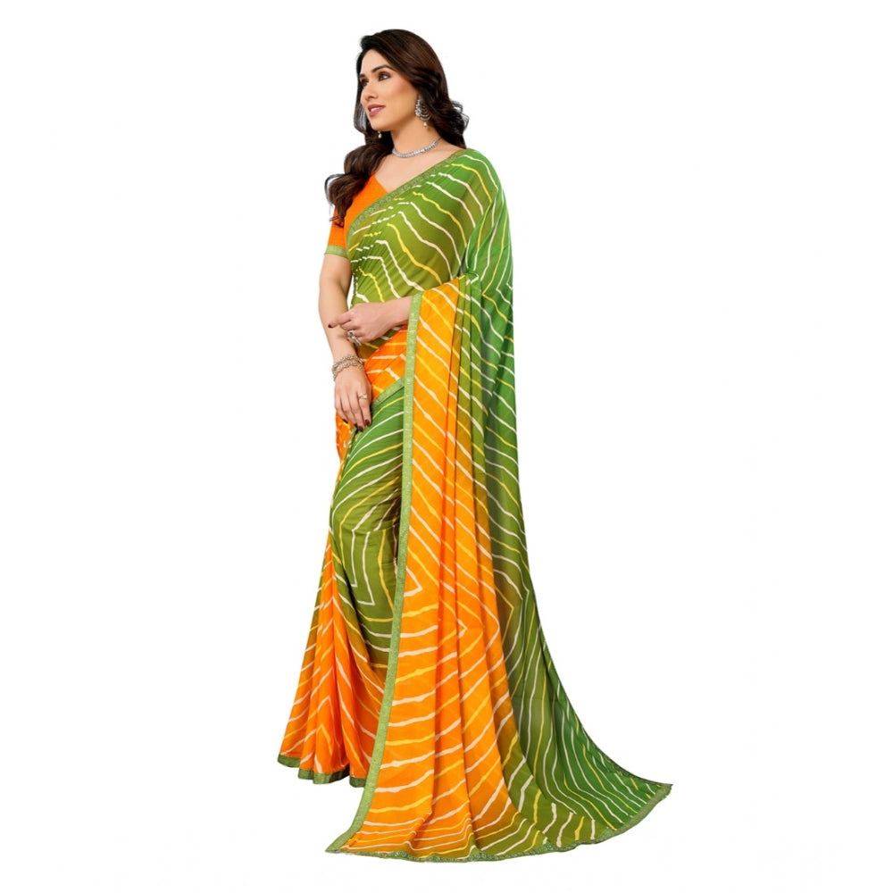 Vaystra Georgette Printed Saree With Unstitched Blouse 5.5Mtr – Green