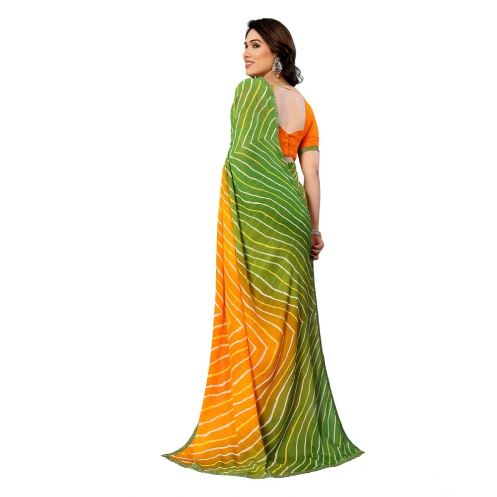 Vaystra Georgette Printed Saree With Unstitched Blouse 5.5Mtr – Green