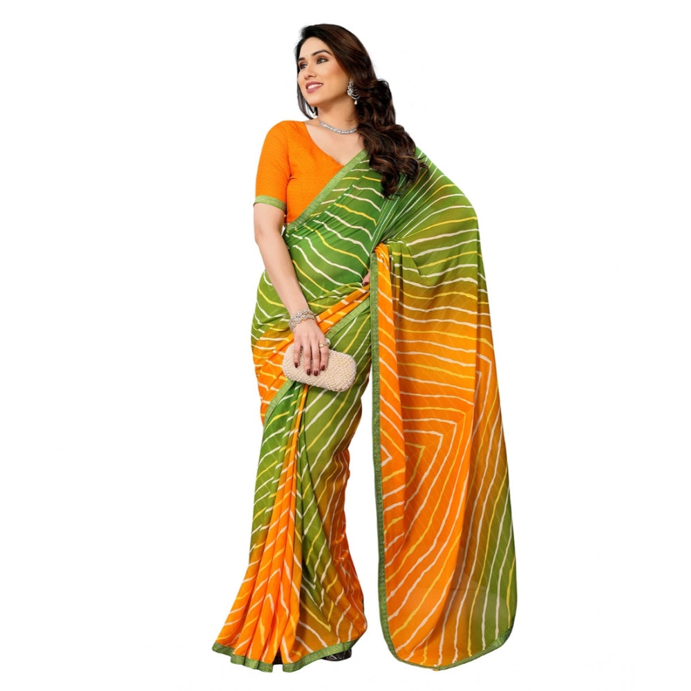 Vaystra Georgette Printed Saree With Unstitched Blouse 5.5Mtr – Green