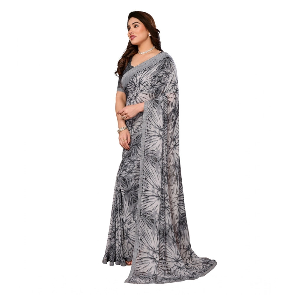 Vaystra Georgette Printed Saree With Unstitched Blouse 5.5Mtr – Grey