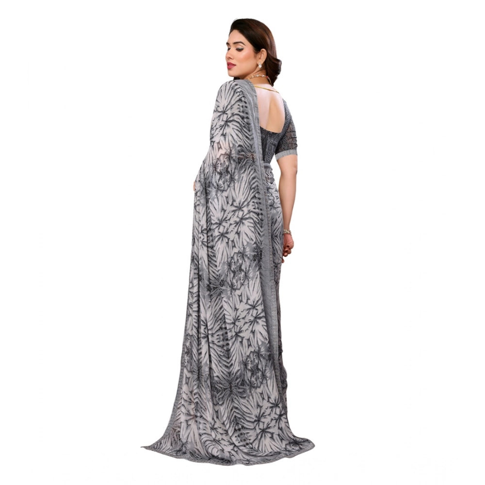 Vaystra Georgette Printed Saree With Unstitched Blouse 5.5Mtr – Grey
