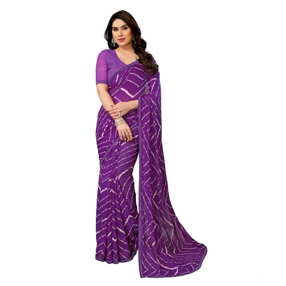 Vaystra Georgette Printed Saree With Unstitched Blouse 5.5Mtr – Purple