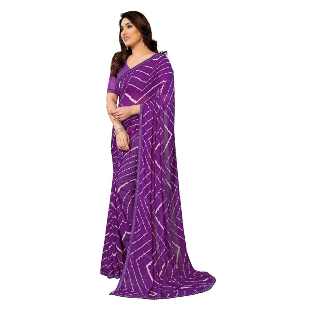 Vaystra Georgette Printed Saree With Unstitched Blouse 5.5Mtr – Purple