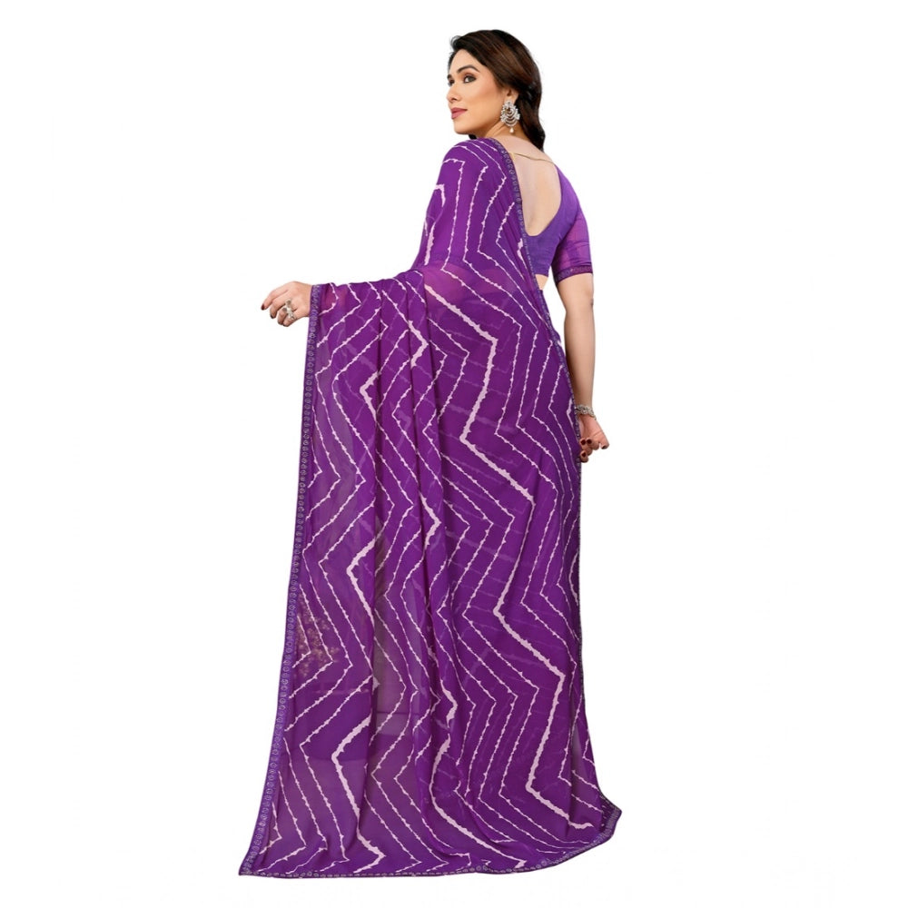 Vaystra Georgette Printed Saree With Unstitched Blouse 5.5Mtr – Purple