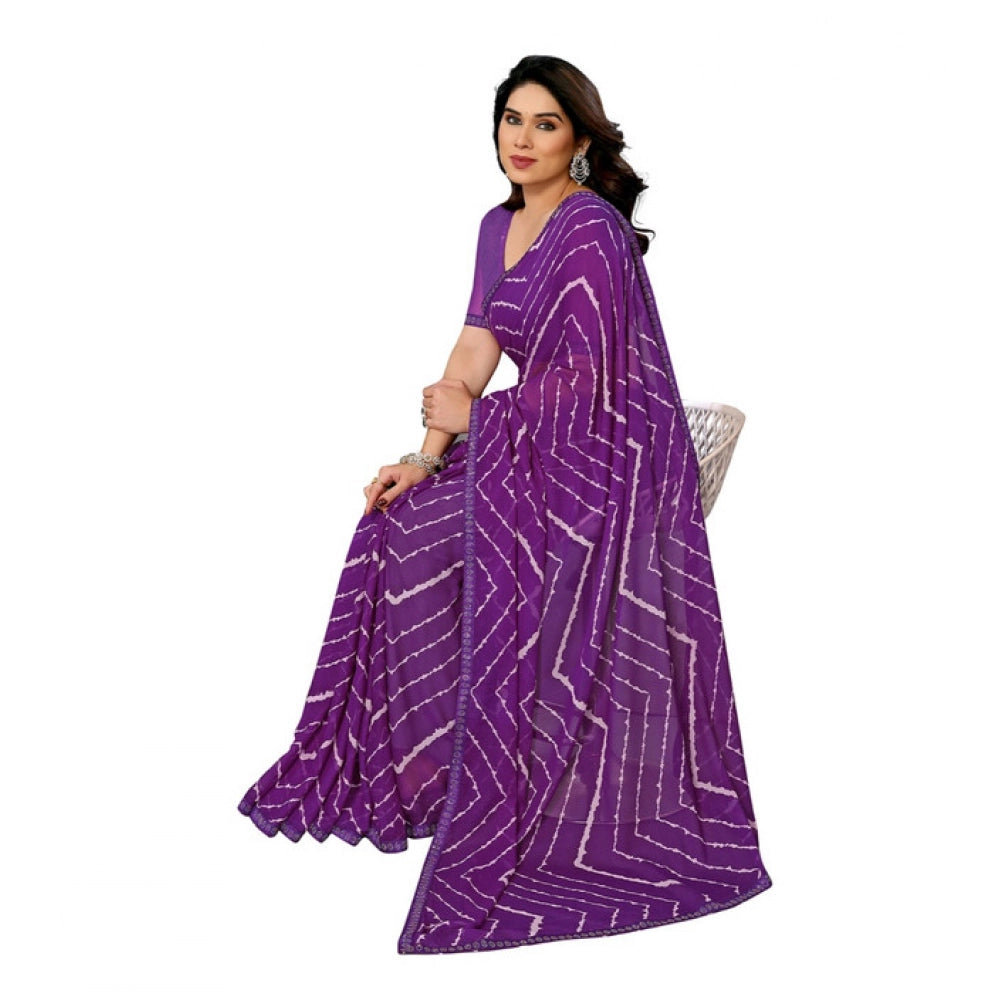 Vaystra Georgette Printed Saree With Unstitched Blouse 5.5Mtr – Purple
