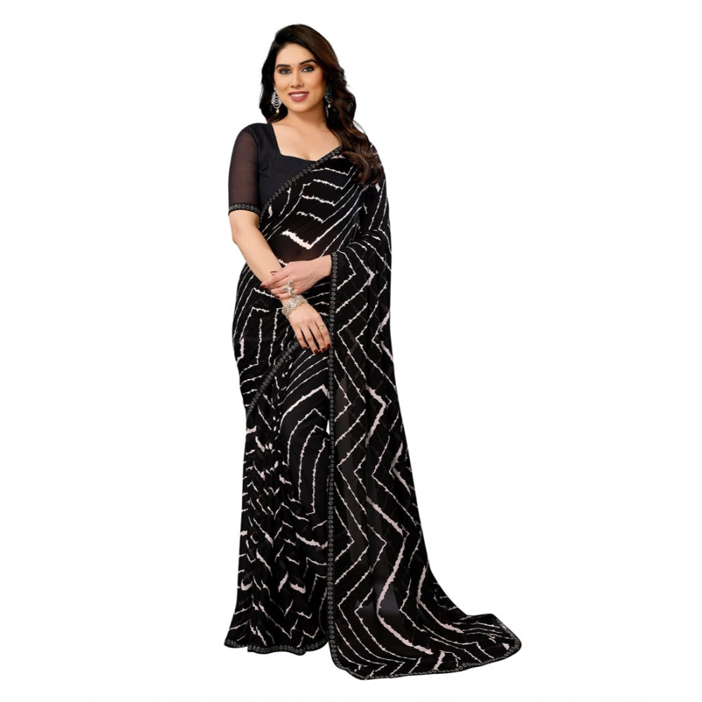 Vaystra Georgette Printed Saree With Unstitched Blouse 5.5Mtr – Black