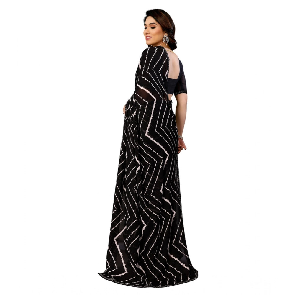 Vaystra Georgette Printed Saree With Unstitched Blouse 5.5Mtr – Black