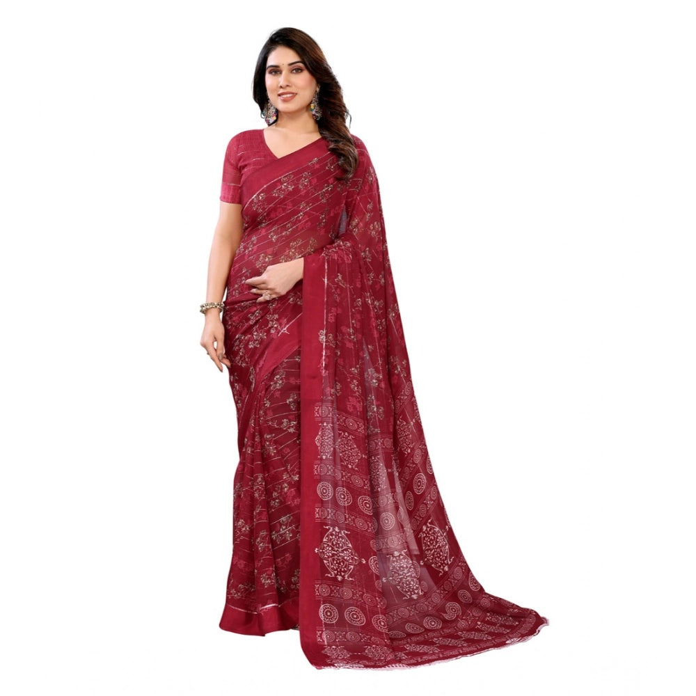 Vaystra Georgette Printed Saree With Unstitched Blouse 5.5Mtr – Red