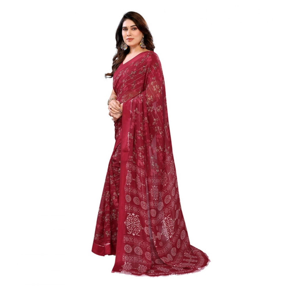 Vaystra Georgette Printed Saree With Unstitched Blouse 5.5Mtr – Red