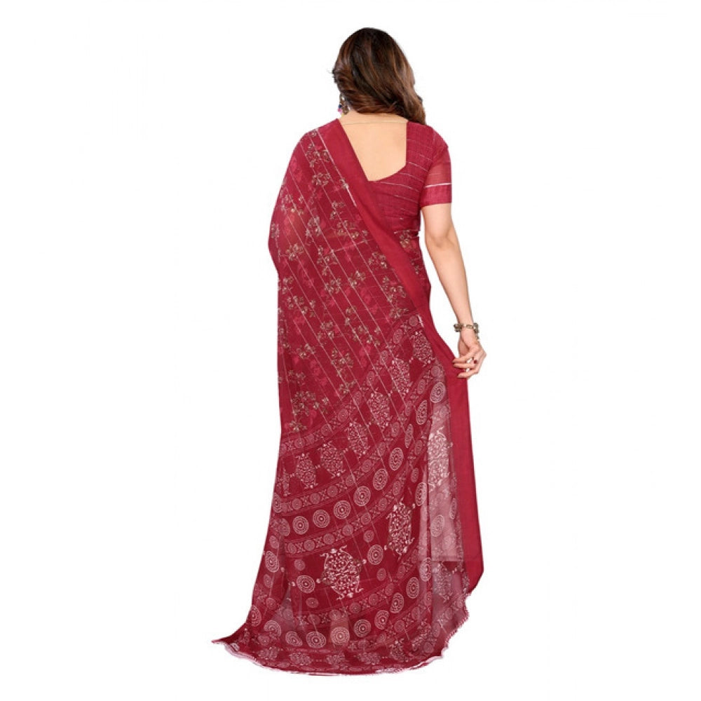 Vaystra Georgette Printed Saree With Unstitched Blouse 5.5Mtr – Red