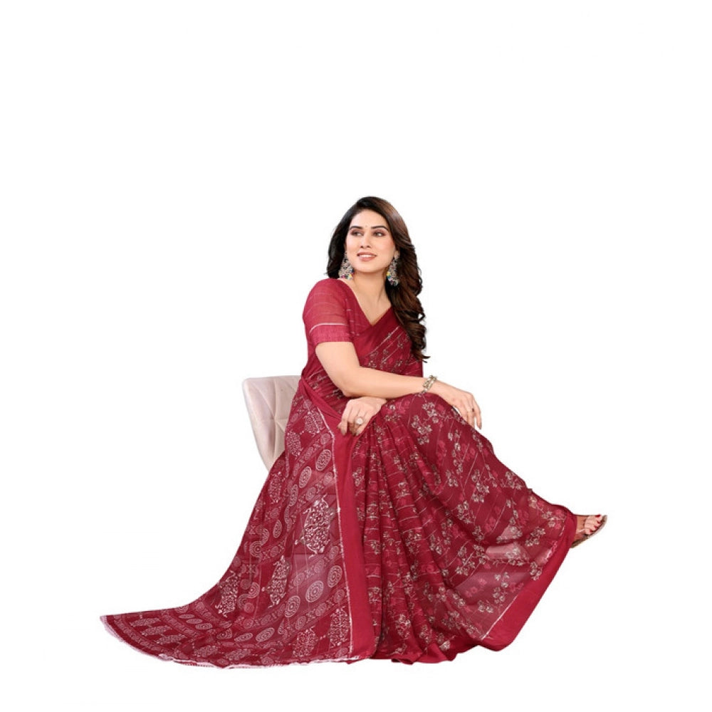 Vaystra Georgette Printed Saree With Unstitched Blouse 5.5Mtr – Red
