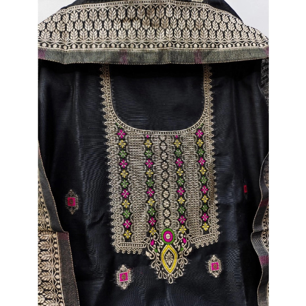 Vaystra Banarasi Silk Printed Unstitched Salwar Suit Material With Dupatta – Black