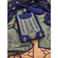 Vaystra Banarasi Silk Printed Unstitched Salwar Suit Material With Dupatta – Navy Blue