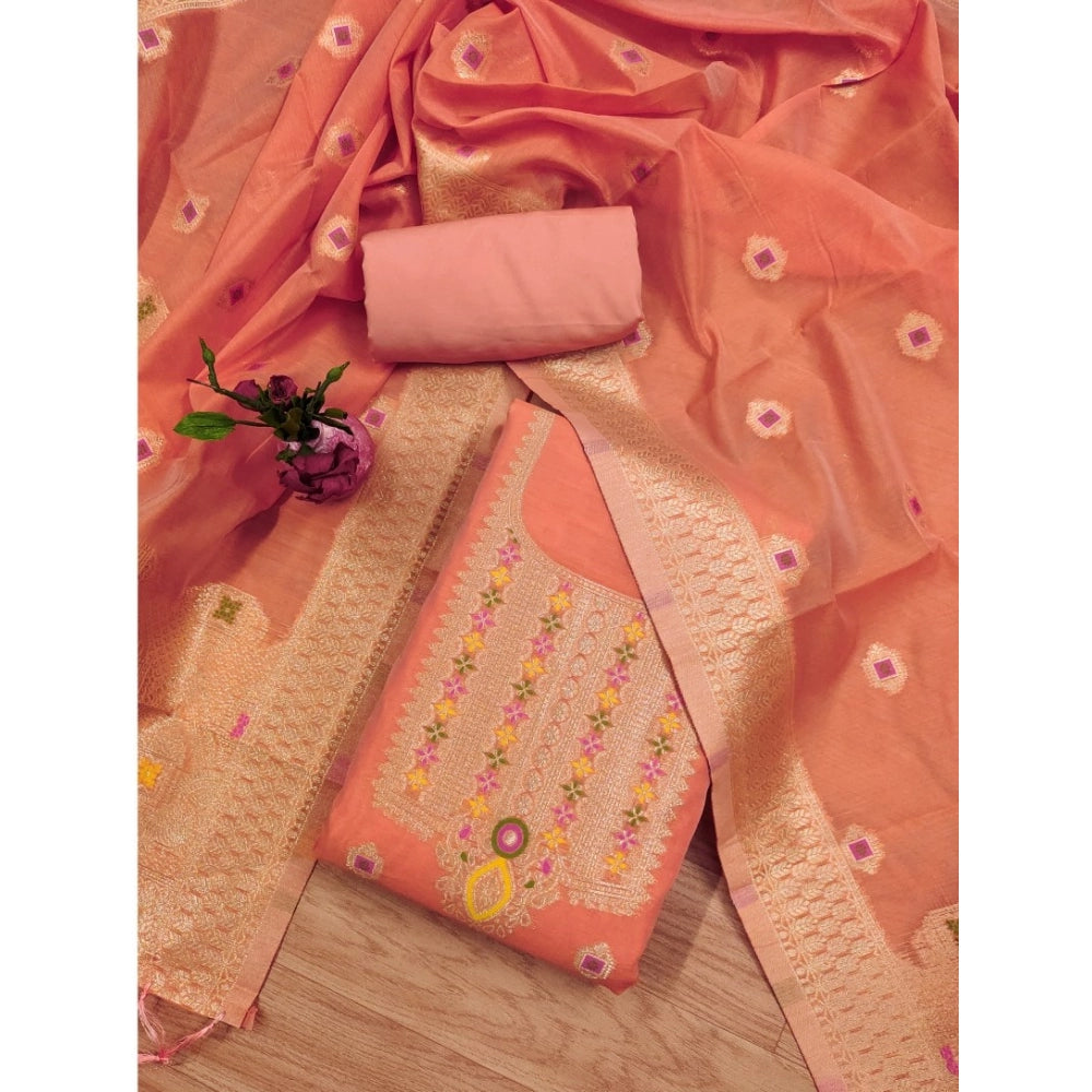 Vaystra Banarasi Silk Printed Unstitched Salwar Suit Material With Dupatta – Peach