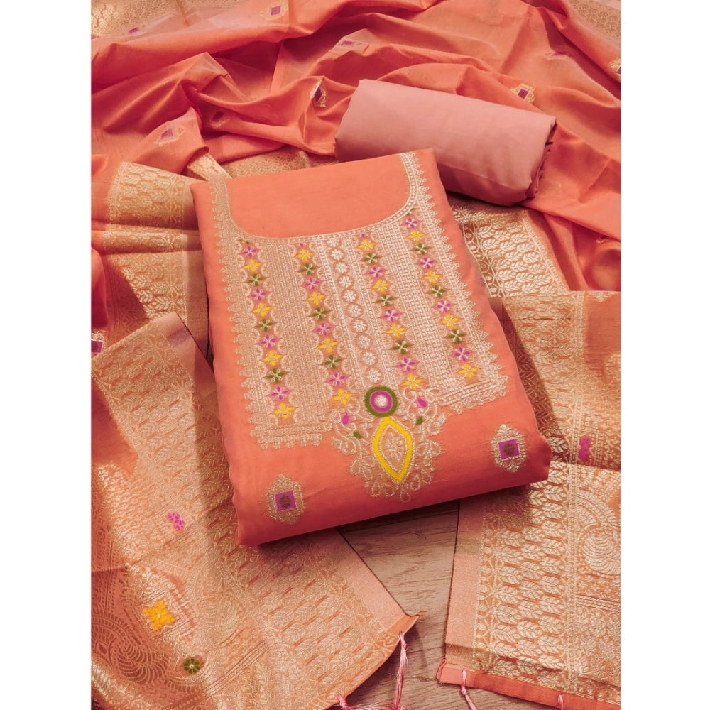 Vaystra Banarasi Silk Printed Unstitched Salwar Suit Material With Dupatta – Peach