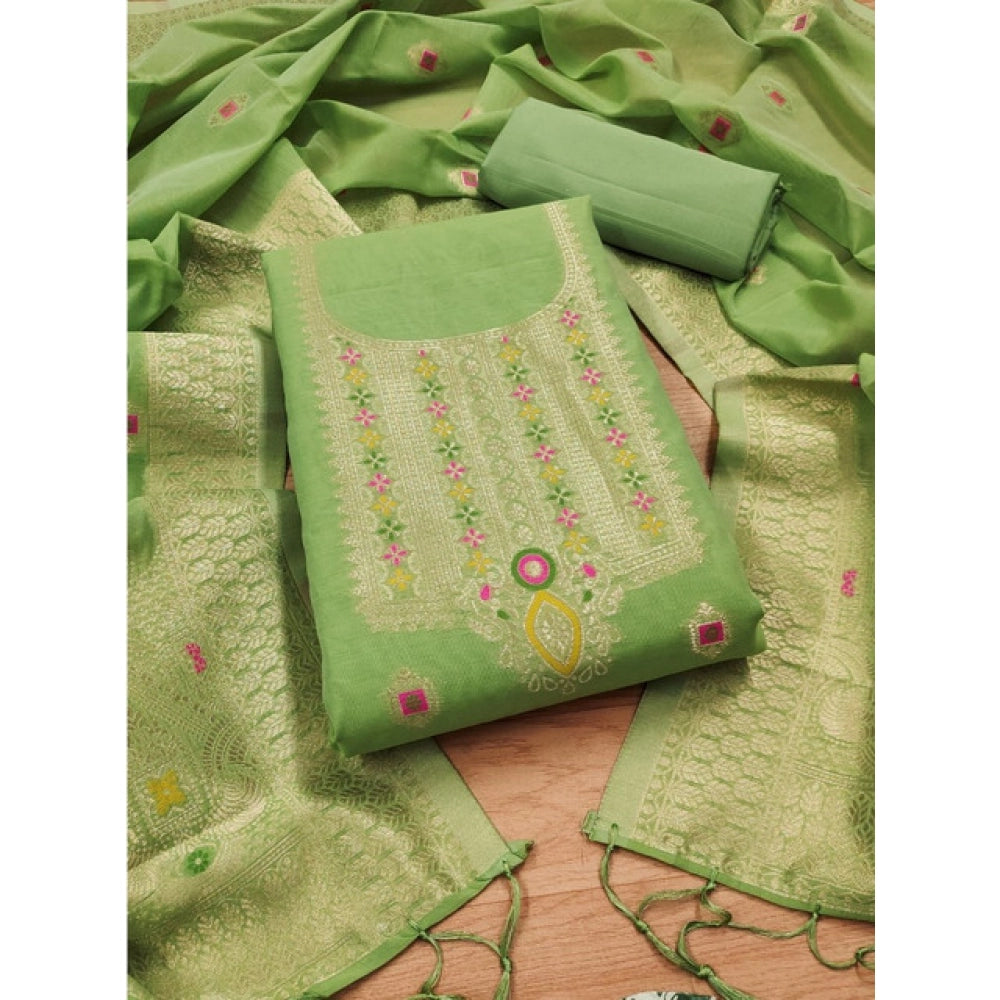 Vaystra Banarasi Silk Printed Unstitched Salwar Suit Material With Dupatta – Pista