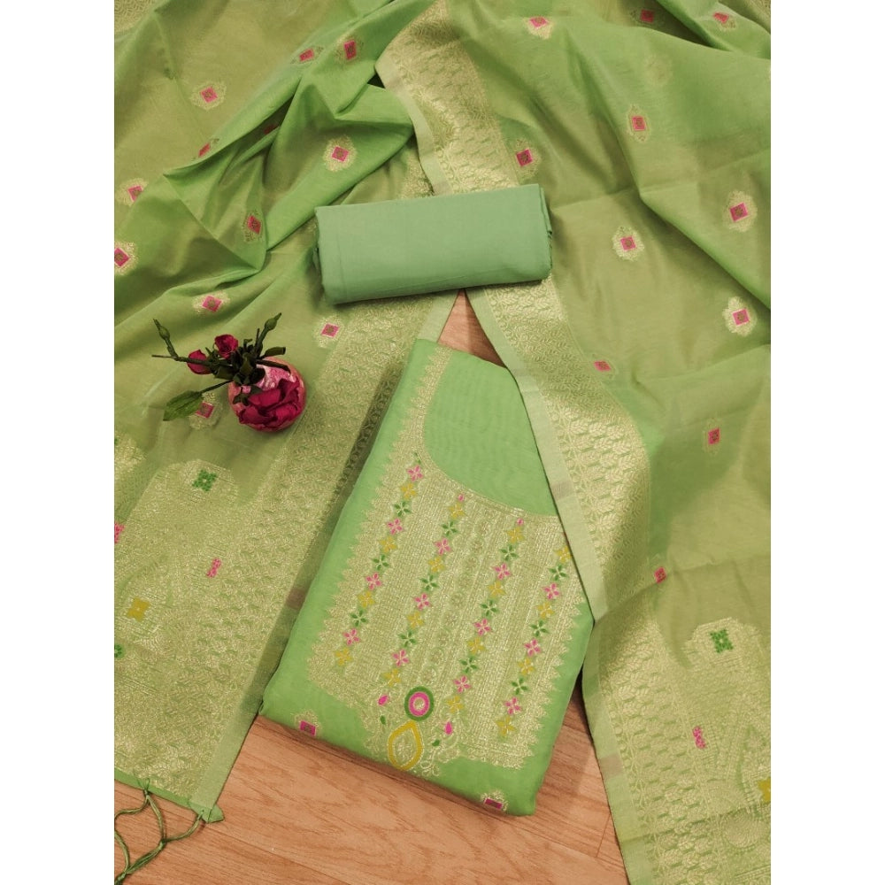 Vaystra Banarasi Silk Printed Unstitched Salwar Suit Material With Dupatta – Pista