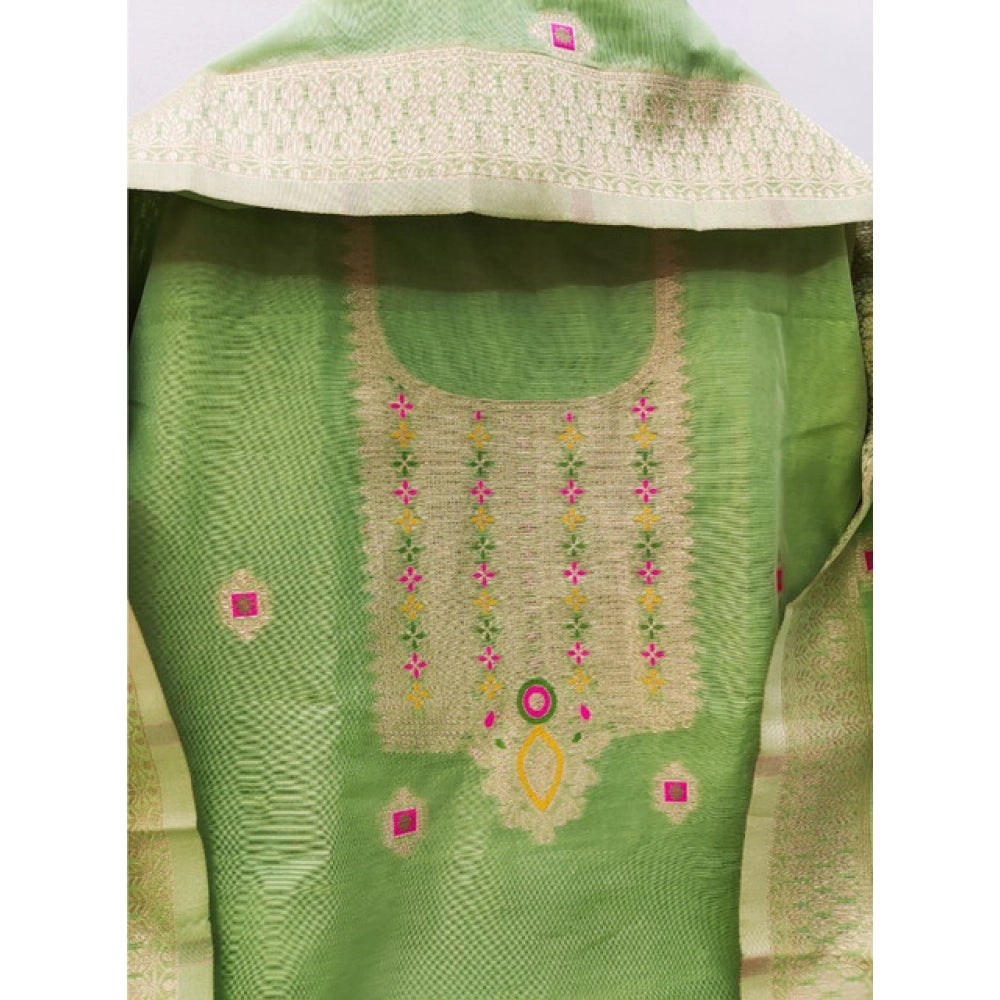 Vaystra Banarasi Silk Printed Unstitched Salwar Suit Material With Dupatta – Pista