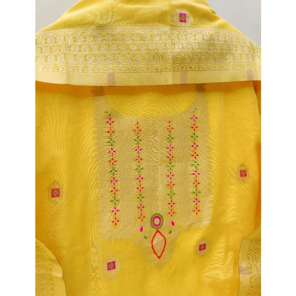 Vaystra Banarasi Silk Printed Unstitched Salwar Suit Material With Dupatta – Yellow