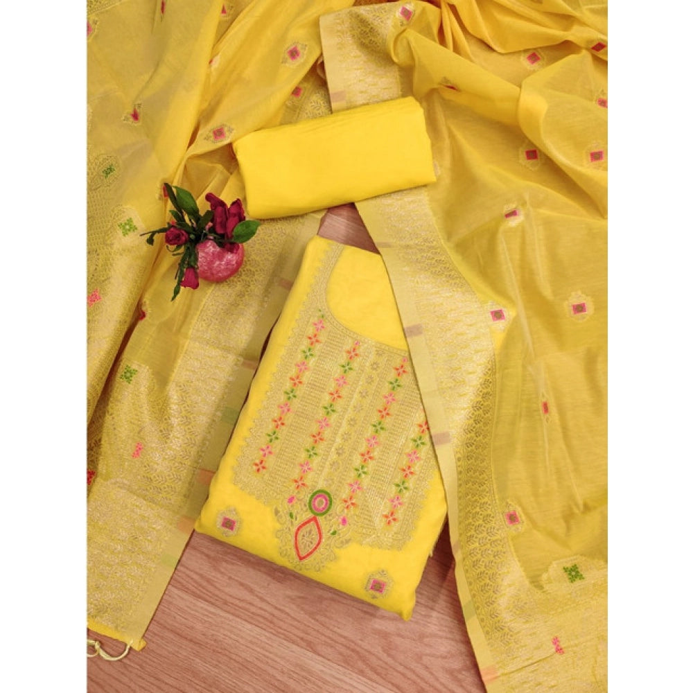 Vaystra Banarasi Silk Printed Unstitched Salwar Suit Material With Dupatta – Yellow