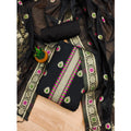 Vaystra Banarasi Silk Printed Unstitched Salwar Suit Material With Dupatta – Black