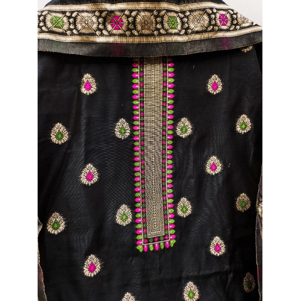 Vaystra Banarasi Silk Printed Unstitched Salwar Suit Material With Dupatta – Black