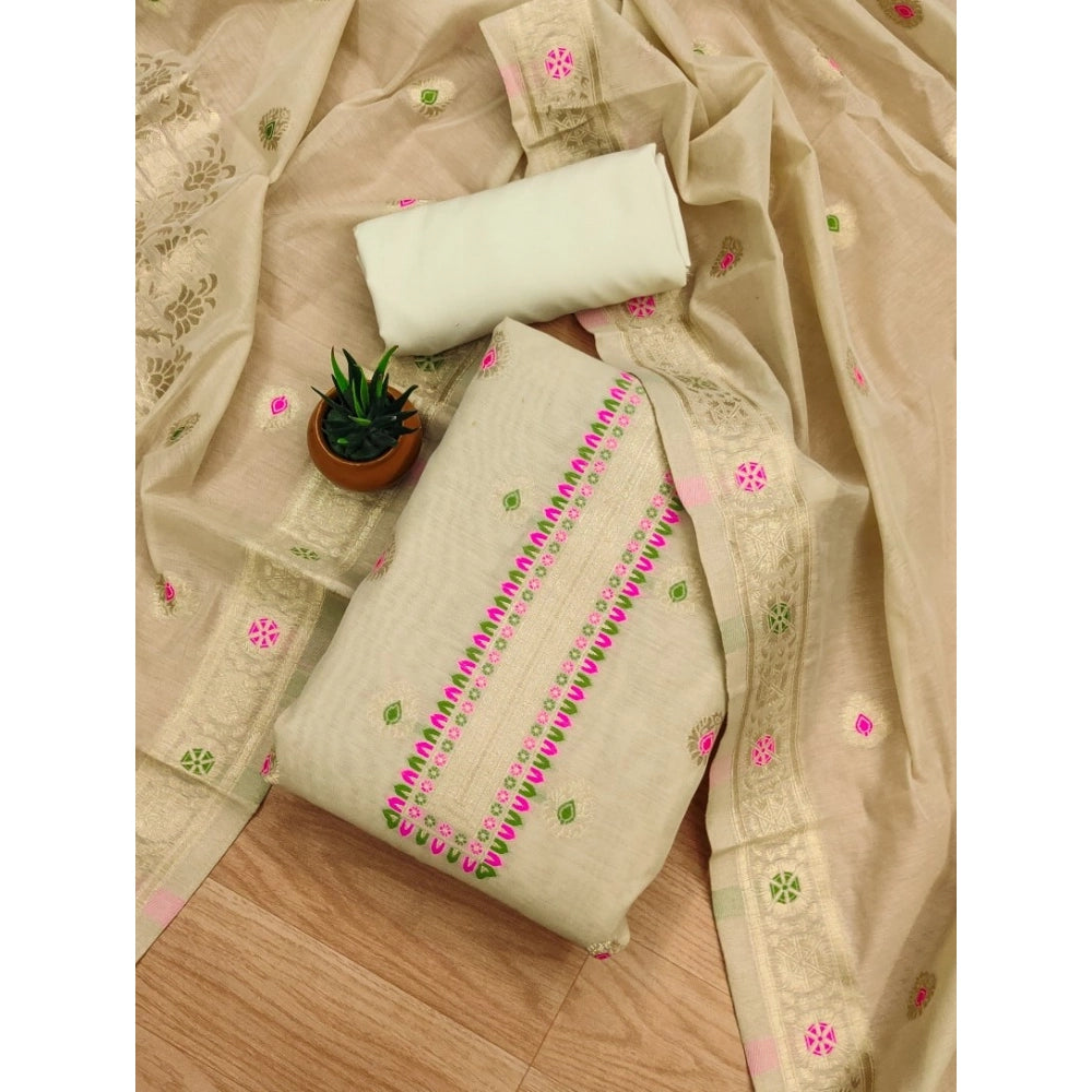 Vaystra Banarasi Silk Printed Unstitched Salwar Suit Material With Dupatta – Cream