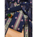 Vaystra Banarasi Silk Printed Unstitched Salwar Suit Material With Dupatta – Navy Blue