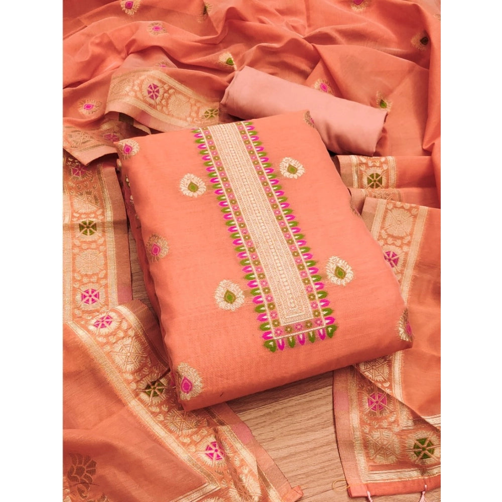 Vaystra Banarasi Silk Printed Unstitched Salwar Suit Material With Dupatta – Peach