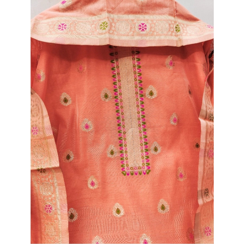 Vaystra Banarasi Silk Printed Unstitched Salwar Suit Material With Dupatta – Peach