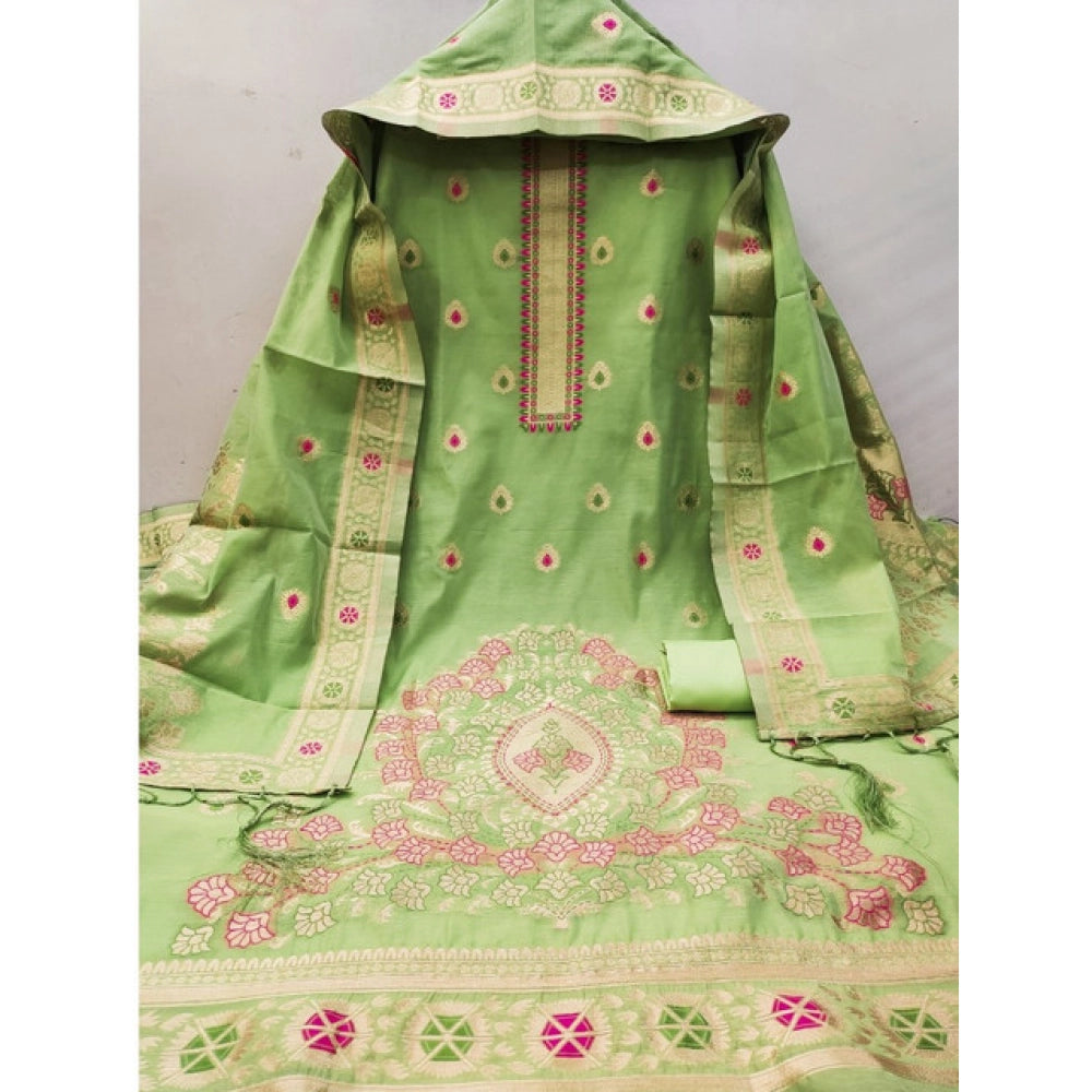 Vaystra Banarasi Silk Printed Unstitched Salwar Suit Material With Dupatta – Pista