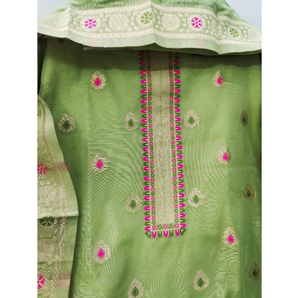Vaystra Banarasi Silk Printed Unstitched Salwar Suit Material With Dupatta – Pista