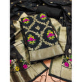 Vaystra Banarasi Silk Printed Unstitched Salwar Suit Material With Dupatta – Black